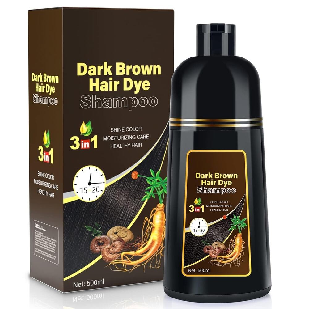 Dark Brown Hair Dye Shampoo for Gray Hair, 3 in 1 Herbal Ingredients, 500 ml